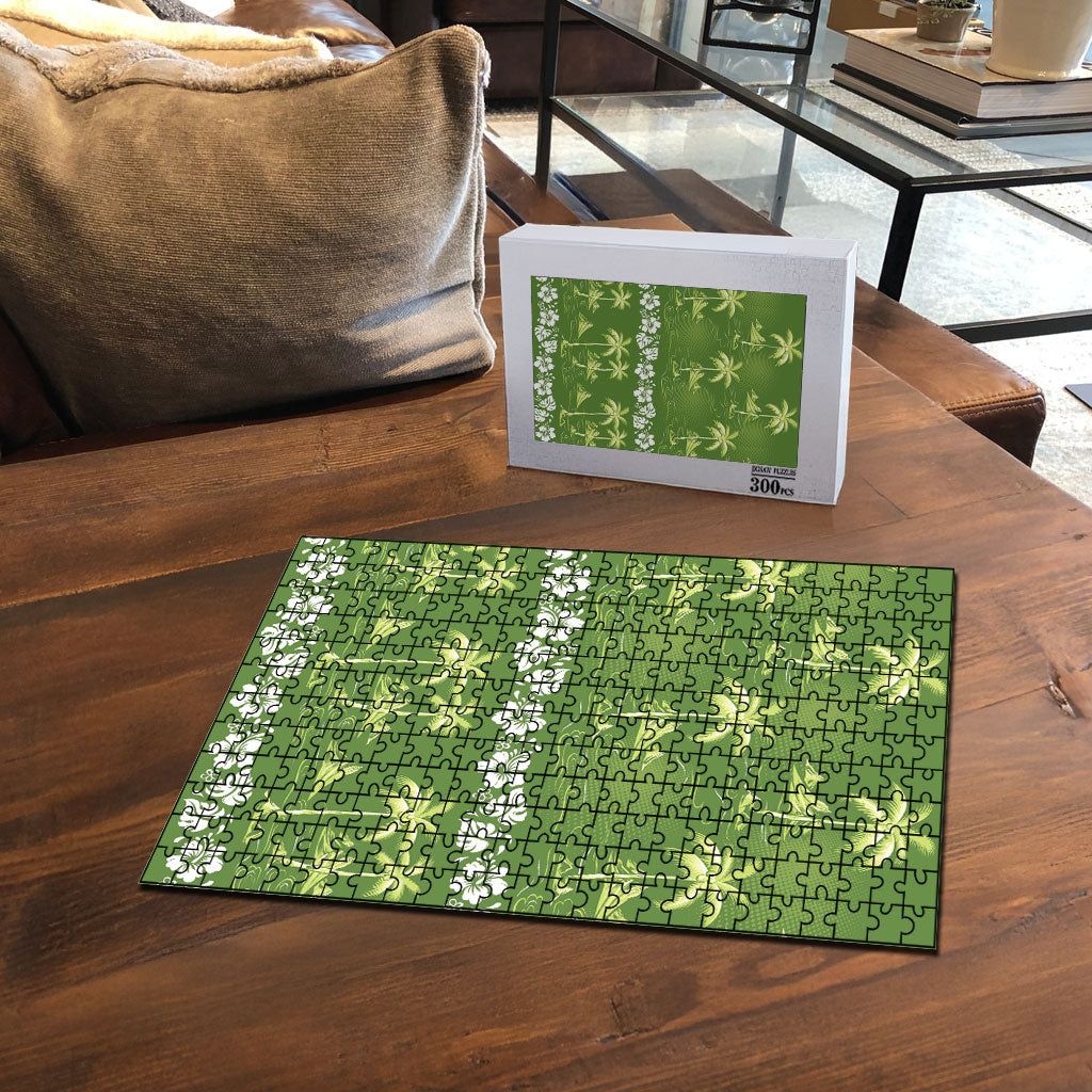 Olive Green Hawaii Palm Tree Hibiscus Puzzle Fantasy Summer Vibe