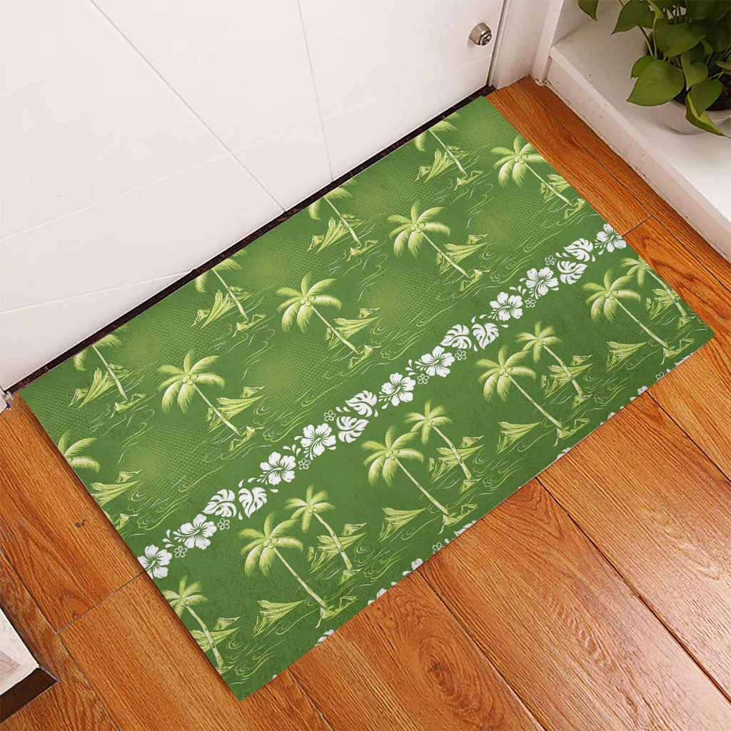 Olive Green Hawaii Palm Tree Hibiscus Rubber Doormat Fantasy Summer Vibe LT01 - Polynesian Pride