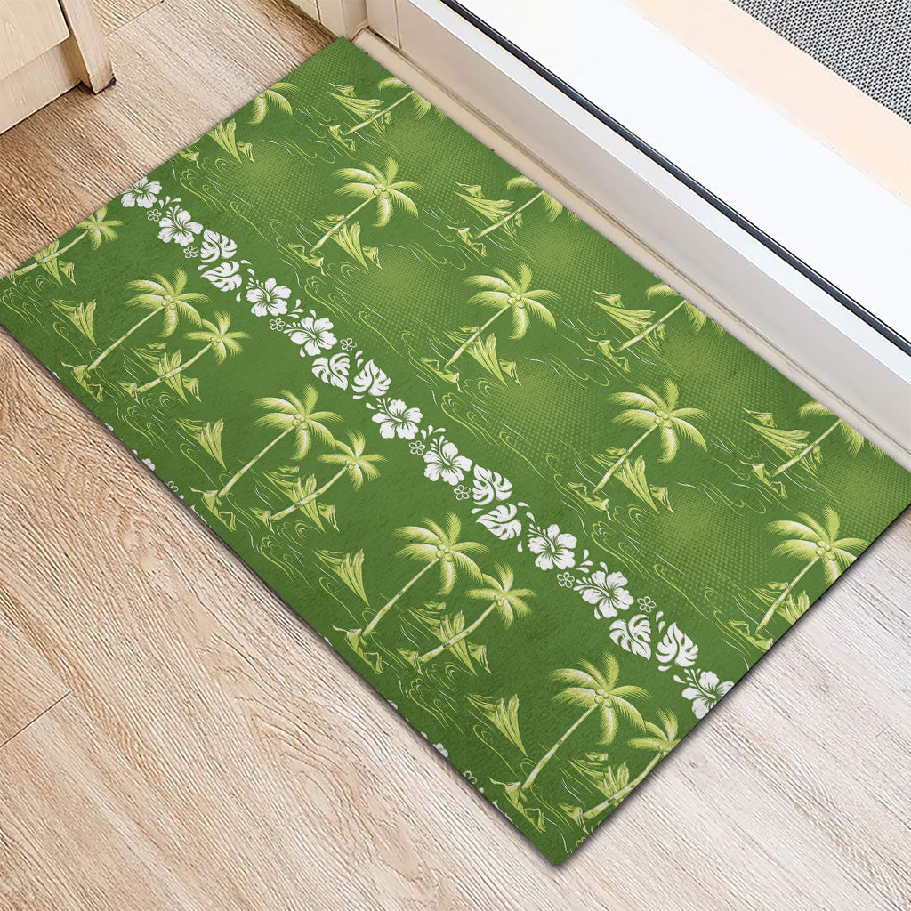 Olive Green Hawaii Palm Tree Hibiscus Rubber Doormat Fantasy Summer Vibe LT01 - Polynesian Pride