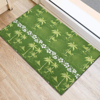Olive Green Hawaii Palm Tree Hibiscus Rubber Doormat Fantasy Summer Vibe LT01 - Polynesian Pride