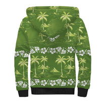 Olive Green Hawaii Palm Tree Hibiscus Sherpa Hoodie Fantasy Summer Vibe LT01 - Polynesian Pride