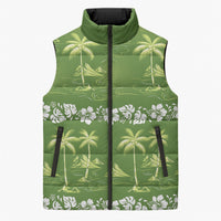 Olive Green Hawaii Palm Tree Hibiscus Sleeveless Puffer Jacket Fantasy Summer Vibe LT01 Unisex Olive - Polynesian Pride