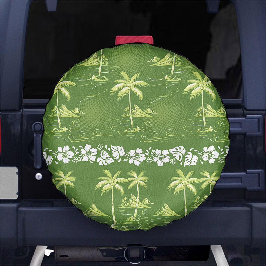 Olive Green Hawaii Palm Tree Hibiscus Spare Tire Cover Fantasy Summer Vibe LT01 No hole Olive - Polynesian Pride