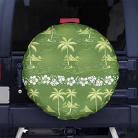 Olive Green Hawaii Palm Tree Hibiscus Spare Tire Cover Fantasy Summer Vibe LT01 No hole Olive - Polynesian Pride