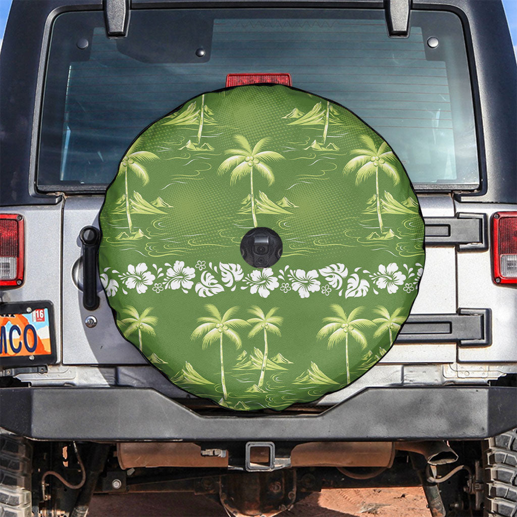 Olive Green Hawaii Palm Tree Hibiscus Spare Tire Cover Fantasy Summer Vibe LT01 Olive - Polynesian Pride