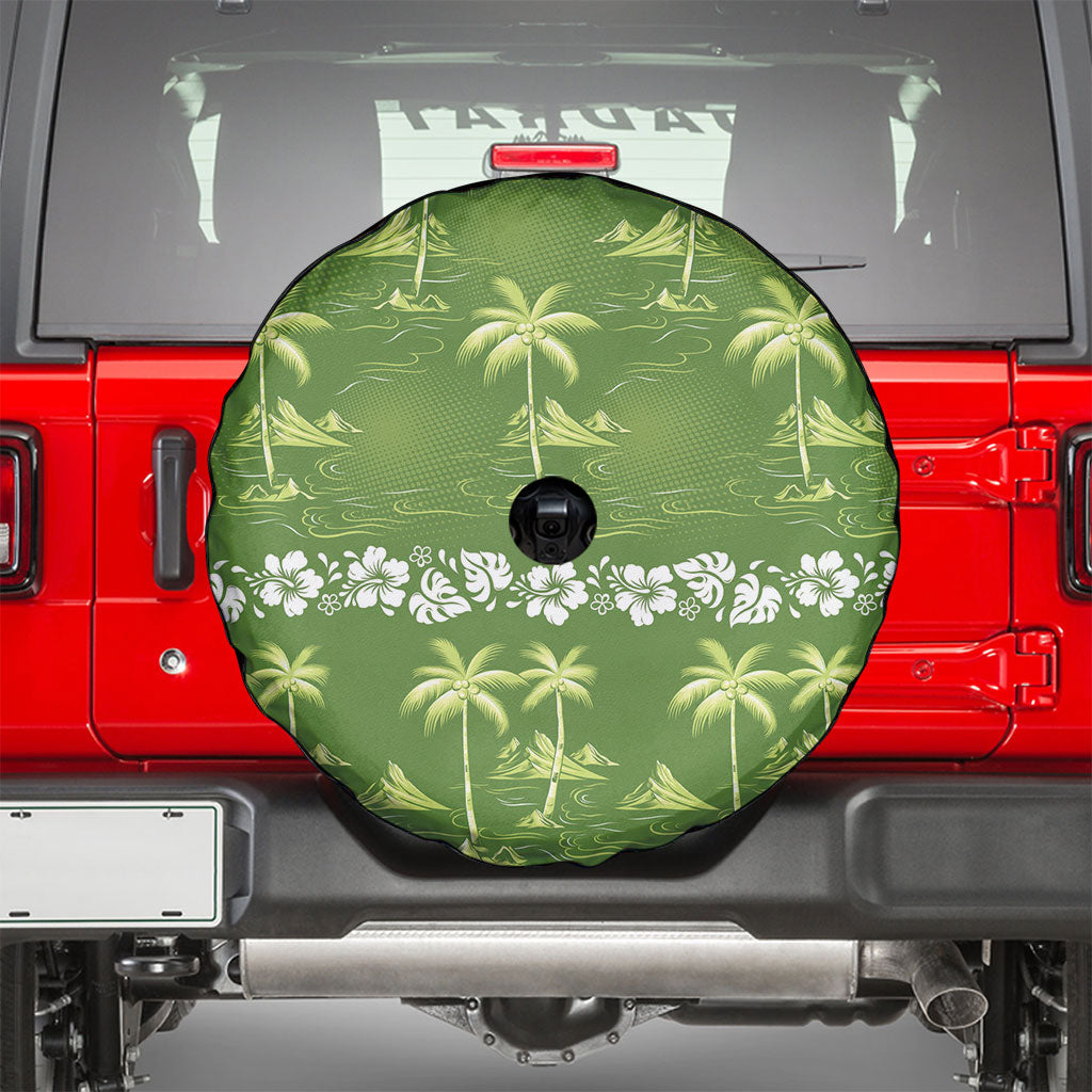 Olive Green Hawaii Palm Tree Hibiscus Spare Tire Cover Fantasy Summer Vibe LT01 - Polynesian Pride