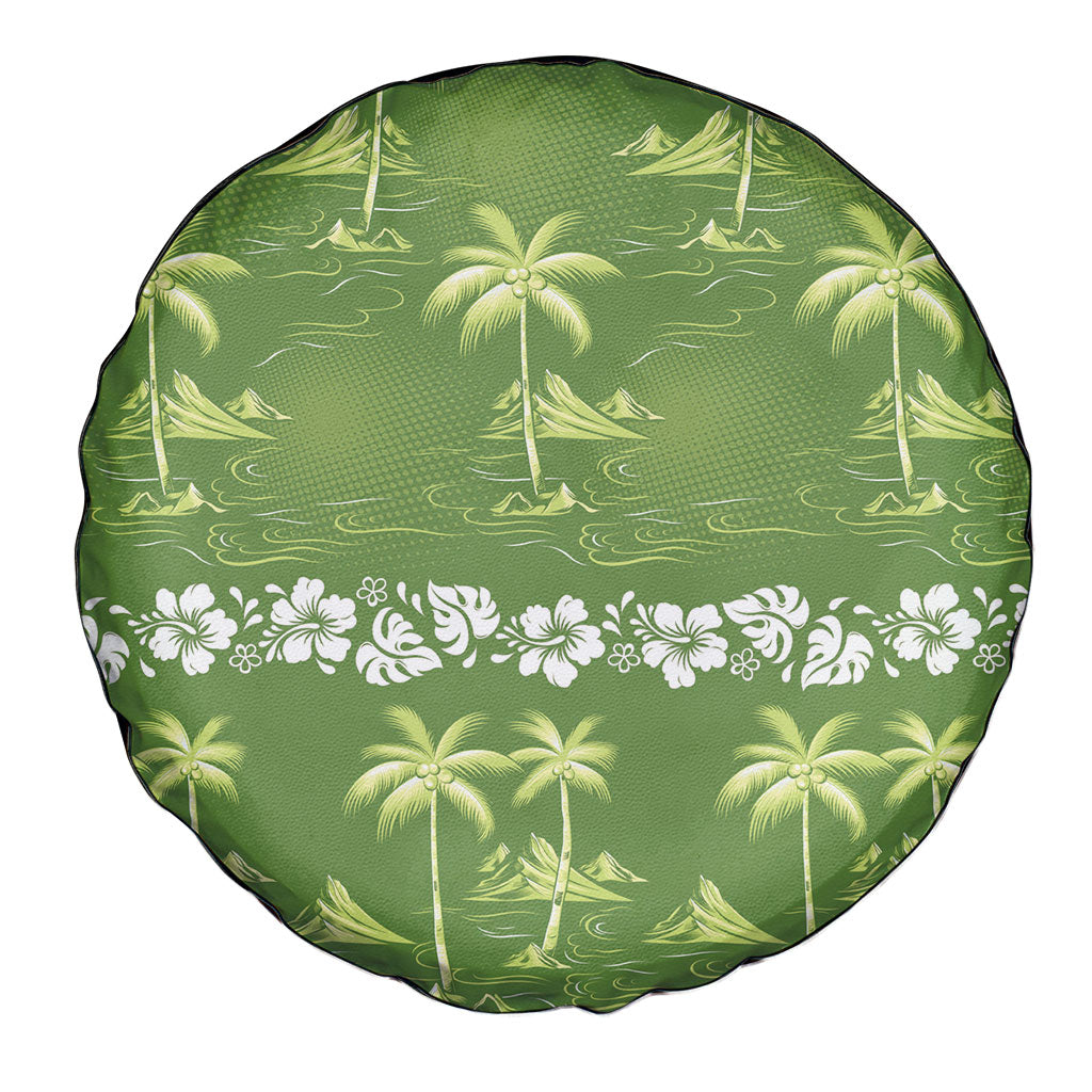 Olive Green Hawaii Palm Tree Hibiscus Spare Tire Cover Fantasy Summer Vibe LT01 - Polynesian Pride