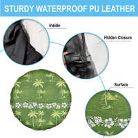 Olive Green Hawaii Palm Tree Hibiscus Spare Tire Cover Fantasy Summer Vibe LT01 - Polynesian Pride