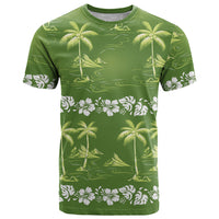 Olive Green Hawaii Palm Tree Hibiscus T Shirt Fantasy Summer Vibe LT01 Olive - Polynesian Pride