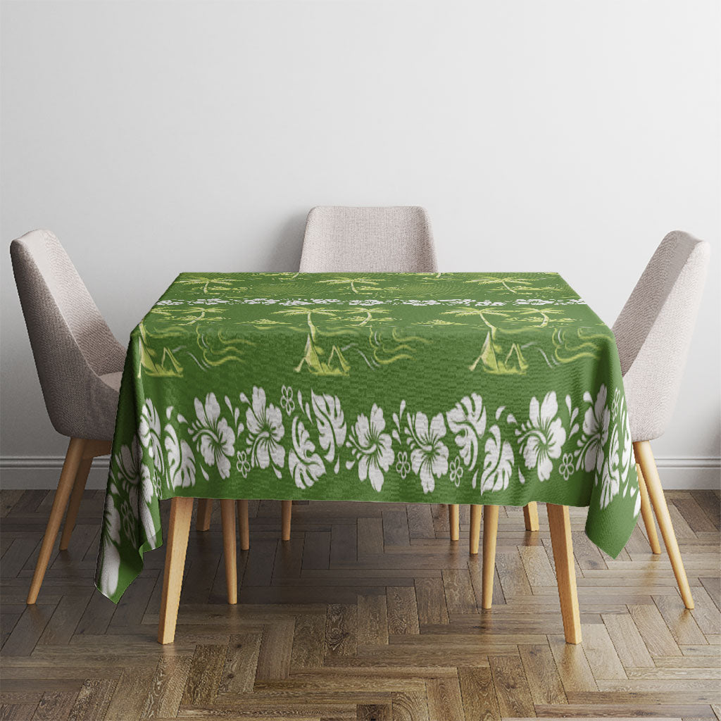 Olive Green Hawaii Palm Tree Hibiscus Tablecloth Fantasy Summer Vibe LT01 - Polynesian Pride