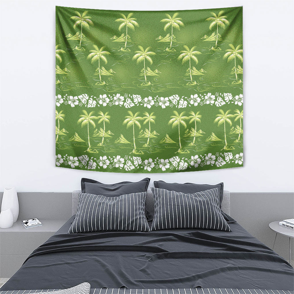 Olive Green Hawaii Palm Tree Hibiscus Tapestry Fantasy Summer Vibe LT01 - Polynesian Pride
