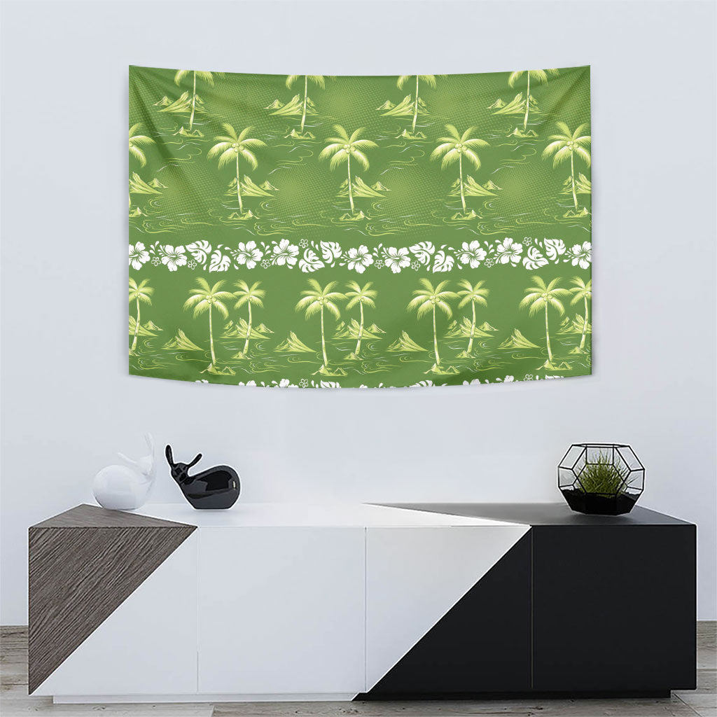 Olive Green Hawaii Palm Tree Hibiscus Tapestry Fantasy Summer Vibe LT01 - Polynesian Pride