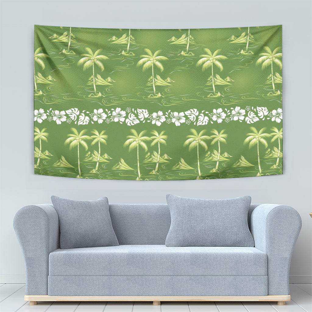 Olive Green Hawaii Palm Tree Hibiscus Tapestry Fantasy Summer Vibe LT01 - Polynesian Pride