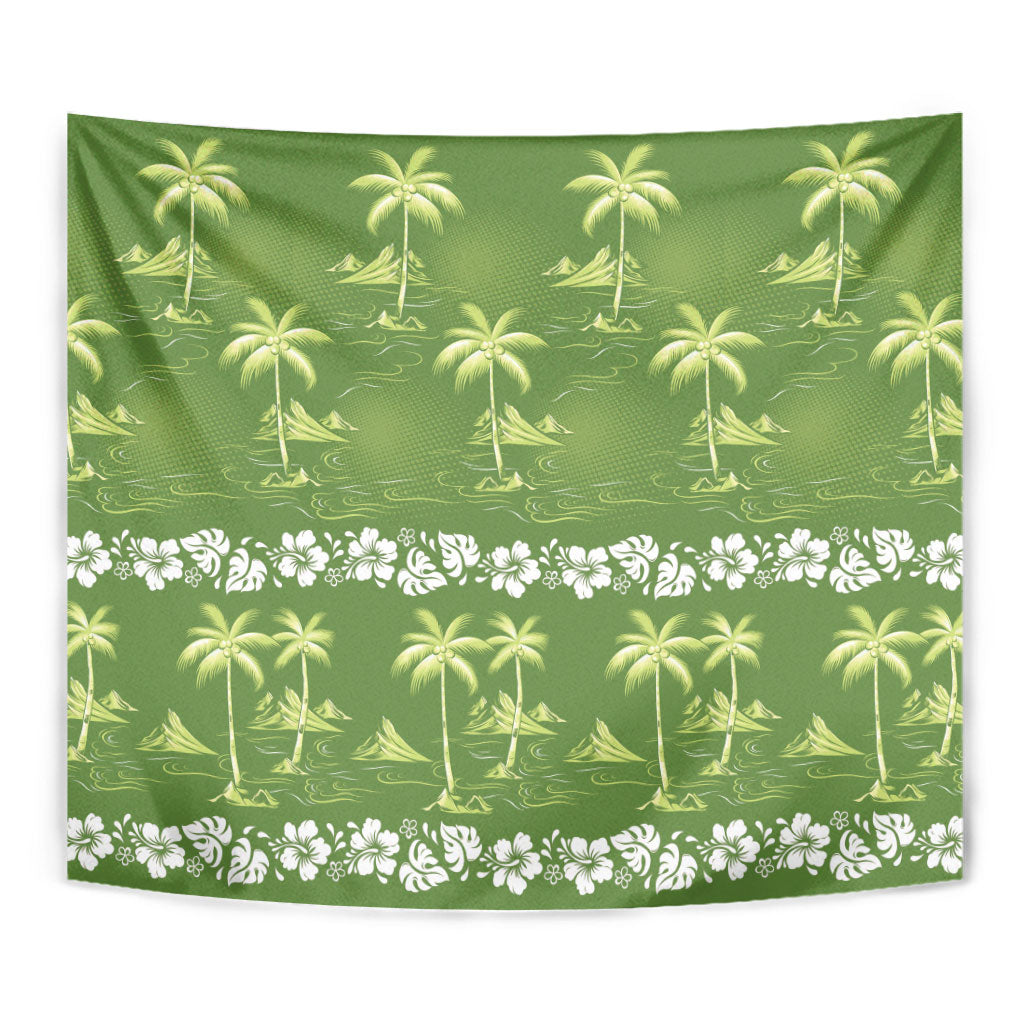 Olive Green Hawaii Palm Tree Hibiscus Tapestry Fantasy Summer Vibe LT01 - Polynesian Pride