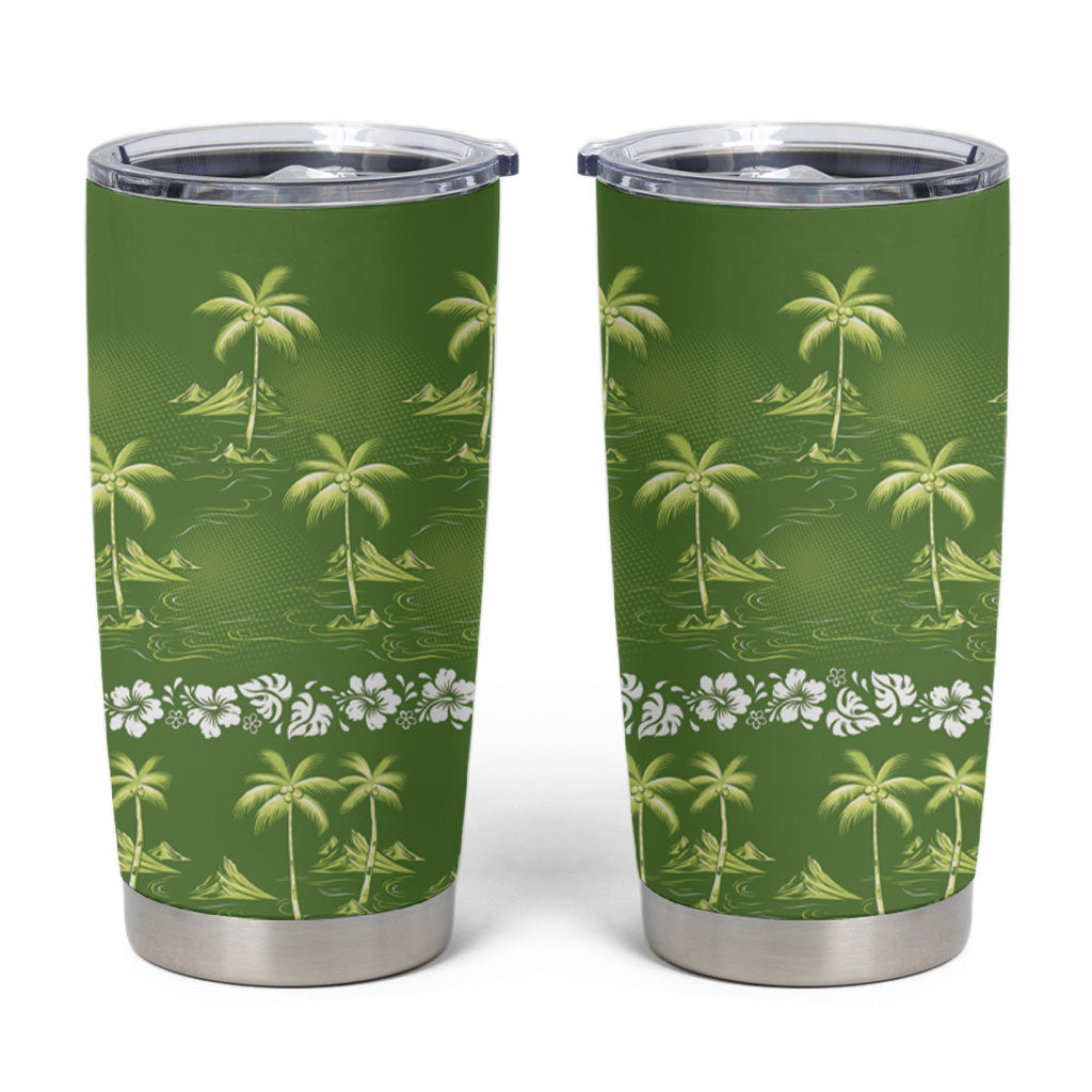 Olive Green Hawaii Palm Tree Hibiscus Tumbler Cup Fantasy Summer Vibe LT01 Olive - Polynesian Pride