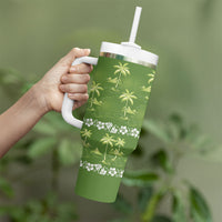 Olive Green Hawaii Palm Tree Hibiscus Tumbler With Handle Fantasy Summer Vibe LT01 - Polynesian Pride