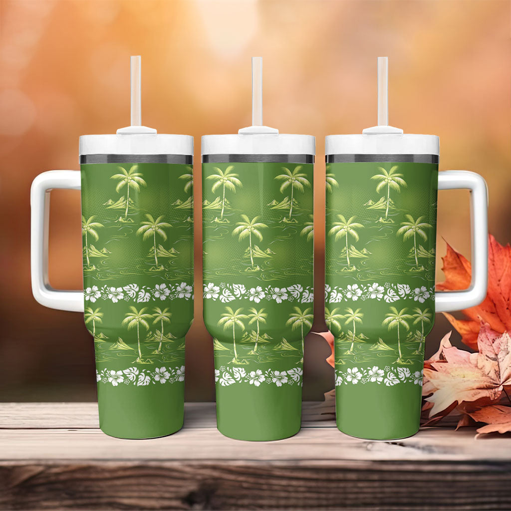 Olive Green Hawaii Palm Tree Hibiscus Tumbler With Handle Fantasy Summer Vibe LT01 - Polynesian Pride