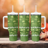 Olive Green Hawaii Palm Tree Hibiscus Tumbler With Handle Fantasy Summer Vibe LT01 - Polynesian Pride
