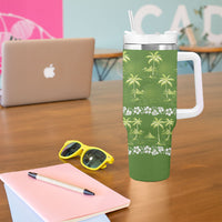 Olive Green Hawaii Palm Tree Hibiscus Tumbler With Handle Fantasy Summer Vibe LT01 - Polynesian Pride