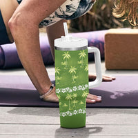 Olive Green Hawaii Palm Tree Hibiscus Tumbler With Handle Fantasy Summer Vibe LT01 - Polynesian Pride