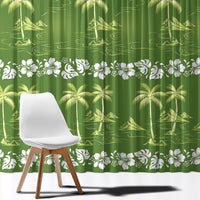 Olive Green Hawaii Palm Tree Hibiscus Window Curtain Fantasy Summer Vibe LT01 - Polynesian Pride