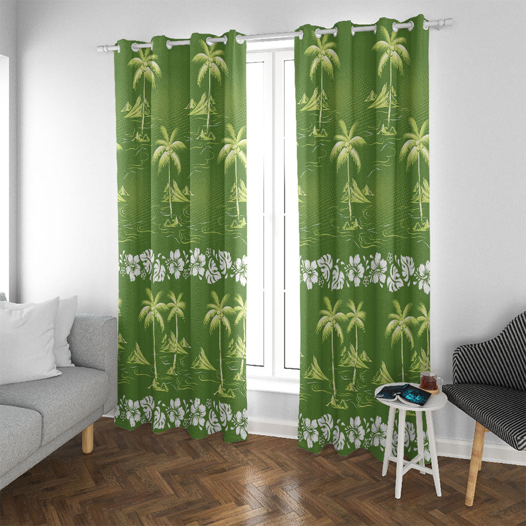 Olive Green Hawaii Palm Tree Hibiscus Window Curtain Fantasy Summer Vibe LT01 With Grommets Olive - Polynesian Pride