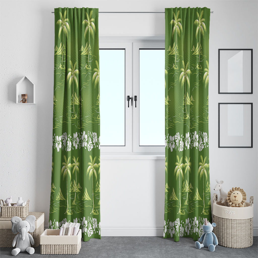 Olive Green Hawaii Palm Tree Hibiscus Window Curtain Fantasy Summer Vibe LT01 - Polynesian Pride