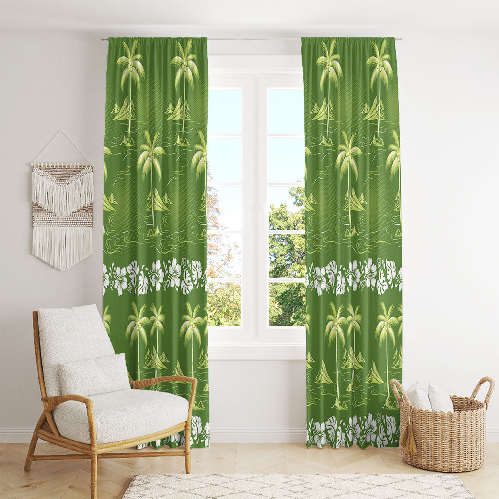 Olive Green Hawaii Palm Tree Hibiscus Window Curtain Fantasy Summer Vibe LT01 - Polynesian Pride