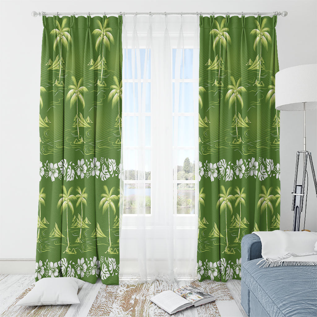 Olive Green Hawaii Palm Tree Hibiscus Window Curtain Fantasy Summer Vibe LT01 - Polynesian Pride