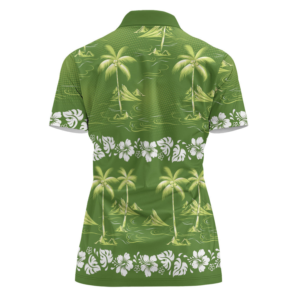 Olive Green Hawaii Palm Tree Hibiscus Women Polo Shirt Fantasy Summer Vibe LT01 - Polynesian Pride