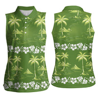 Olive Green Hawaii Palm Tree Hibiscus Women Sleeveless Polo Shirt Fantasy Summer Vibe LT01 - Polynesian Pride