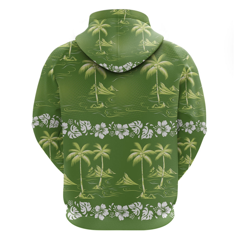 Olive Green Hawaii Palm Tree Hibiscus Zip Hoodie Fantasy Summer Vibe LT01 - Polynesian Pride