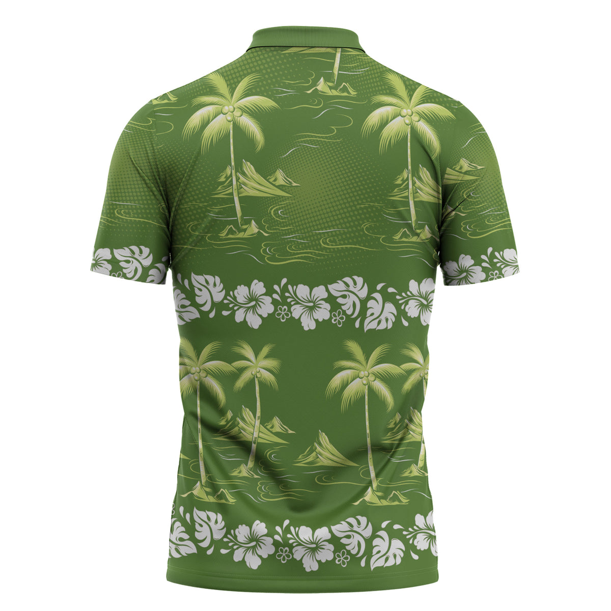 Olive Green Hawaii Palm Tree Hibiscus Zipper Polo Shirt Fantasy Summer Vibe LT01 - Polynesian Pride