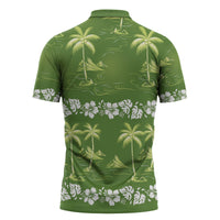 Olive Green Hawaii Palm Tree Hibiscus Zipper Polo Shirt Fantasy Summer Vibe LT01 - Polynesian Pride