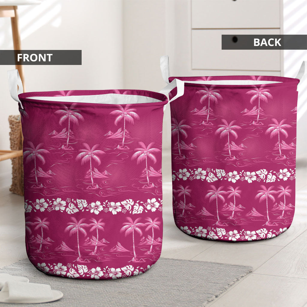 Pink Hawaii Palm Tree Hibiscus Laundry Basket Fantasy Summer Vibe LT01 - Polynesian Pride