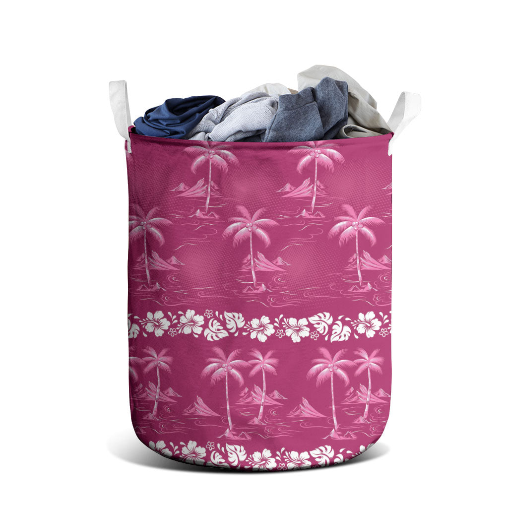 Pink Hawaii Palm Tree Hibiscus Laundry Basket Fantasy Summer Vibe LT01 - Polynesian Pride