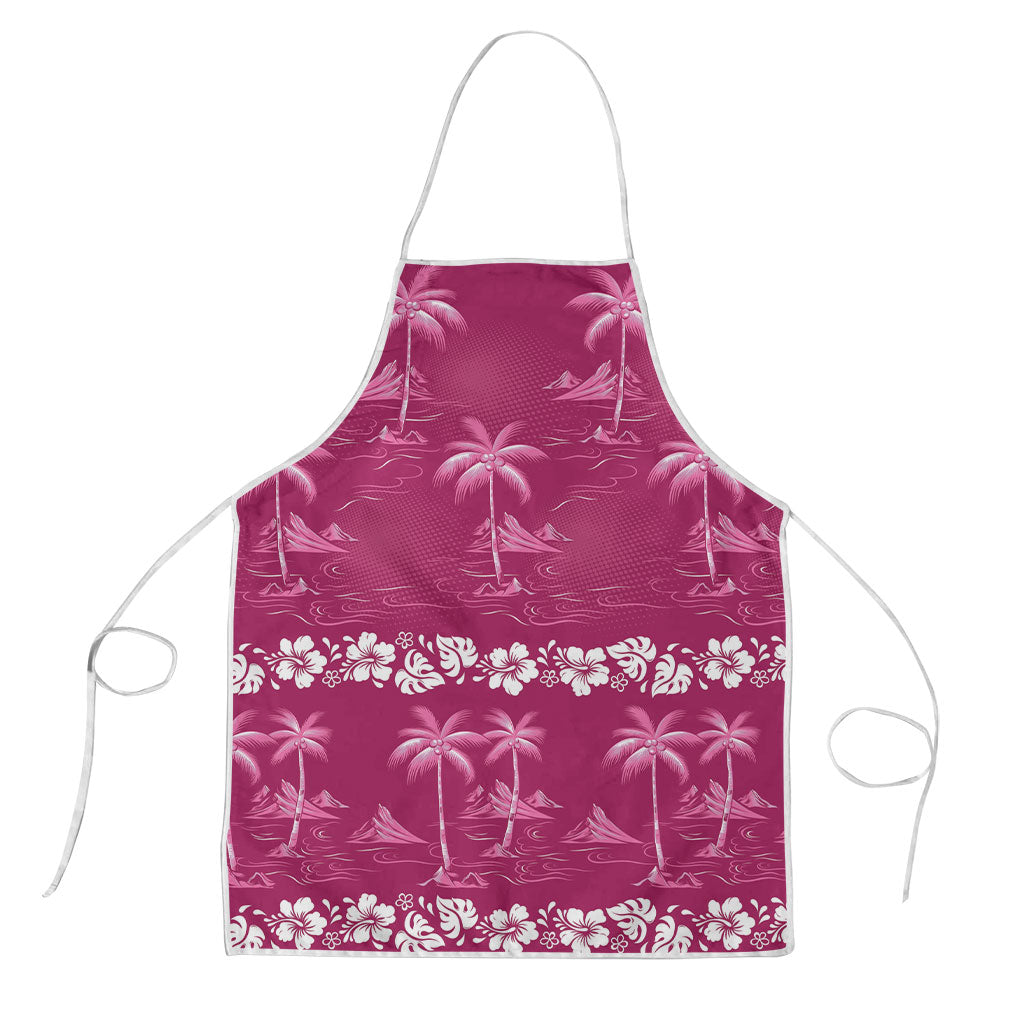 Pink Hawaii Palm Tree Hibiscus Apron Fantasy Summer Vibe LT01 Pink - Polynesian Pride