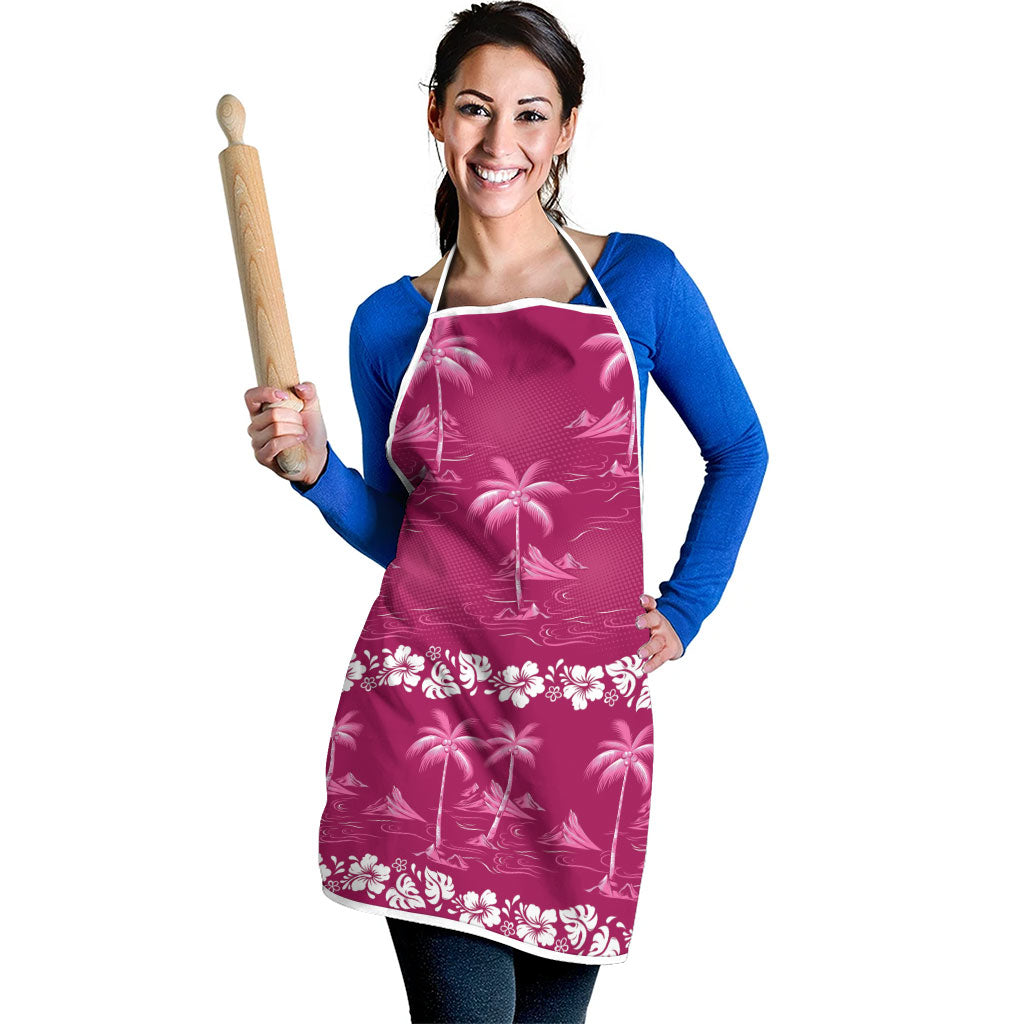 Pink Hawaii Palm Tree Hibiscus Apron Fantasy Summer Vibe LT01 - Polynesian Pride