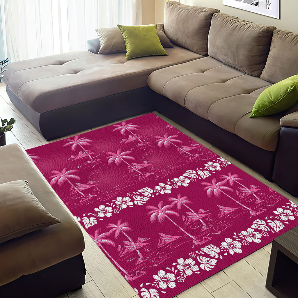 Pink Hawaii Palm Tree Hibiscus Area Rug Fantasy Summer Vibe LT01 - Polynesian Pride