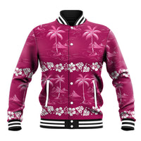 Pink Hawaii Palm Tree Hibiscus Baseball Jacket Fantasy Summer Vibe