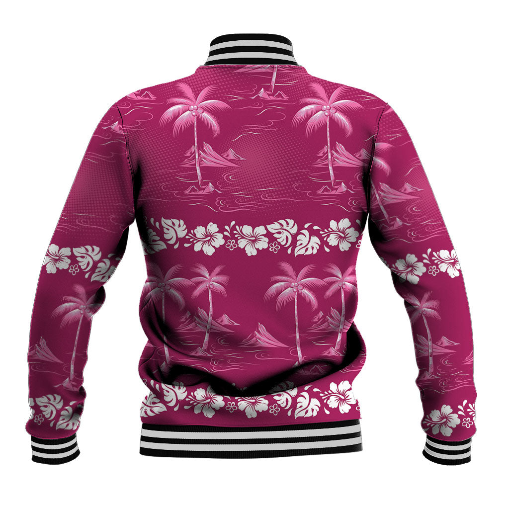 Pink Hawaii Palm Tree Hibiscus Baseball Jacket Fantasy Summer Vibe