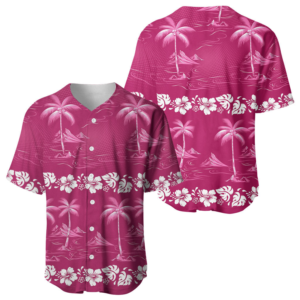Pink Hawaii Palm Tree Hibiscus Baseball Jersey Fantasy Summer Vibe