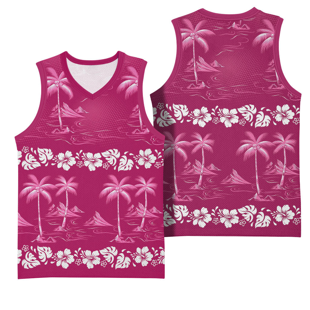Pink Hawaii Palm Tree Hibiscus Basketball Jersey Fantasy Summer Vibe LT01 - Polynesian Pride