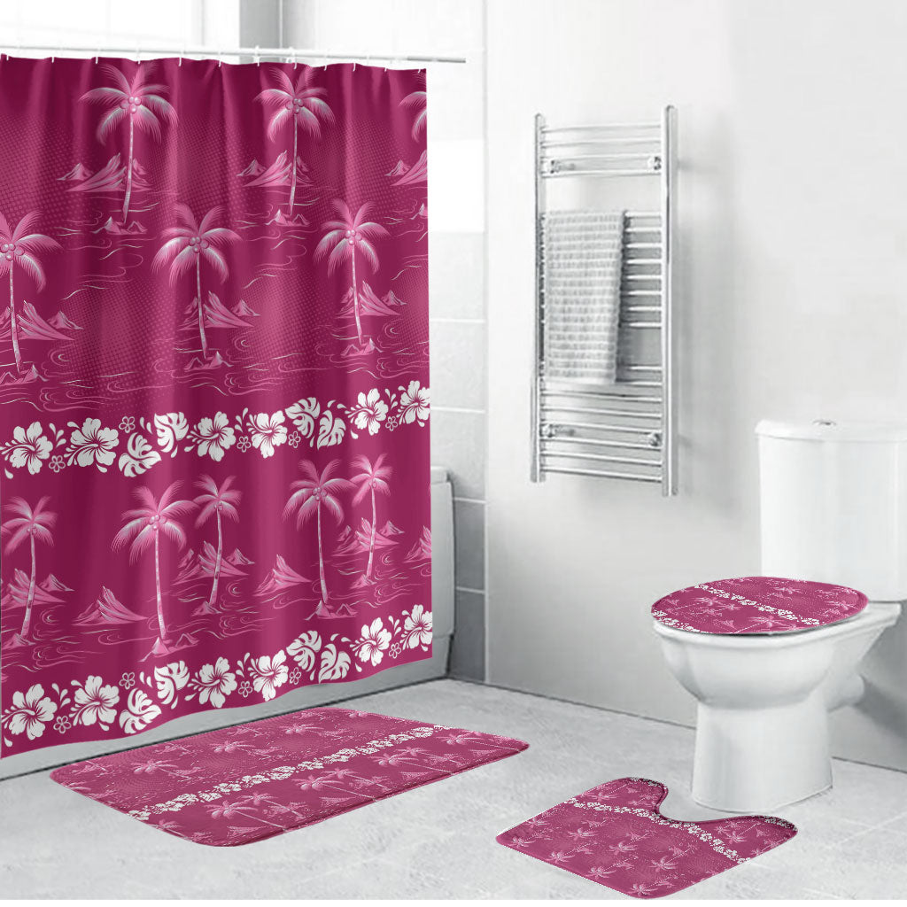 Pink Hawaii Palm Tree Hibiscus Bathroom Set Fantasy Summer Vibe LT01 Bathroom Set (4 pcs) Pink - Polynesian Pride