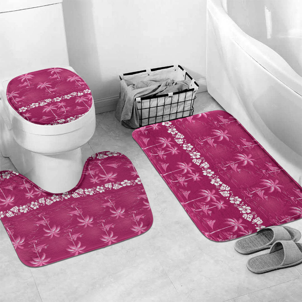 Pink Hawaii Palm Tree Hibiscus Bathroom Set Fantasy Summer Vibe LT01 Mat Set Only (3 pcs) One Size Pink - Polynesian Pride