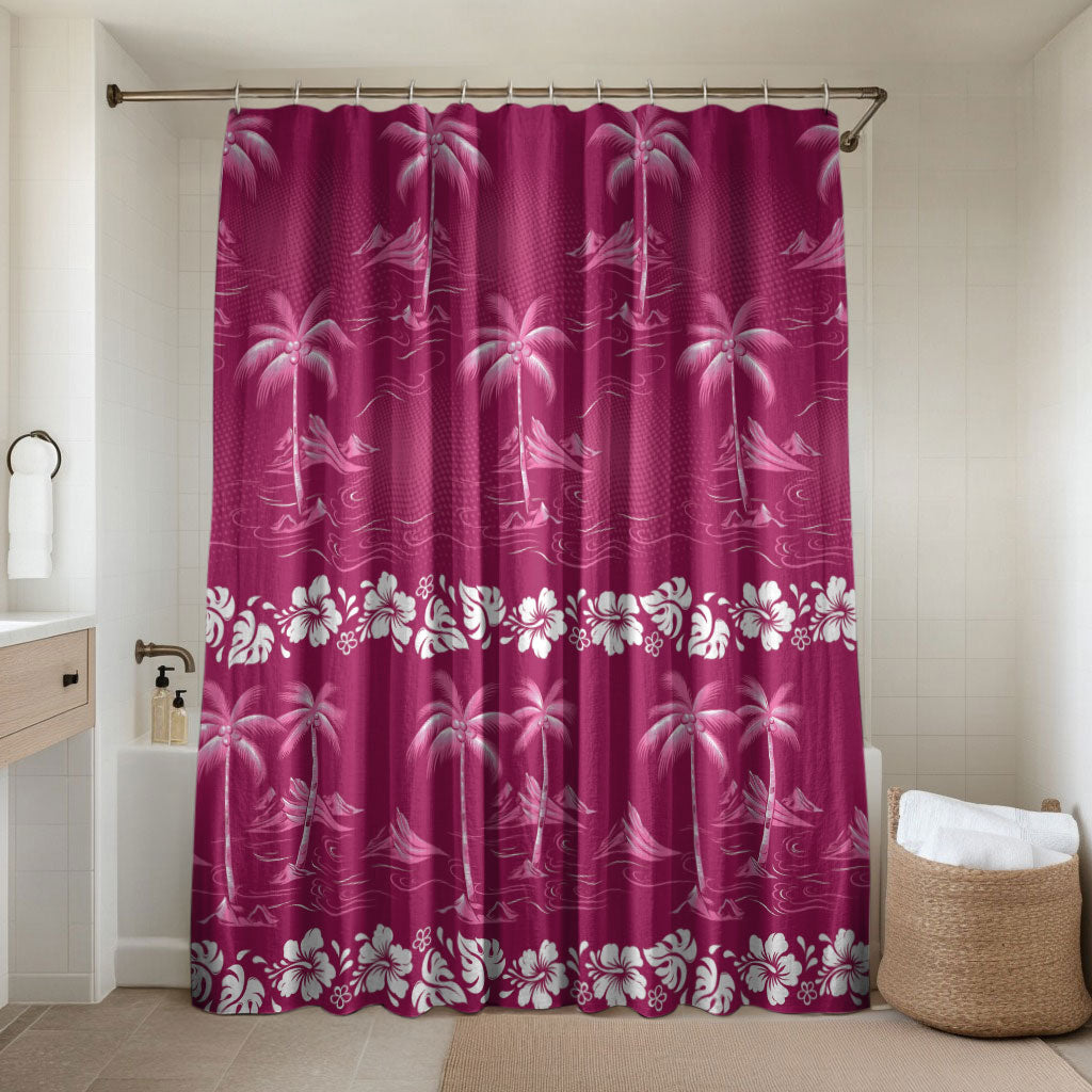 Pink Hawaii Palm Tree Hibiscus Bathroom Set Fantasy Summer Vibe LT01 Shower Curtain Only Pink - Polynesian Pride