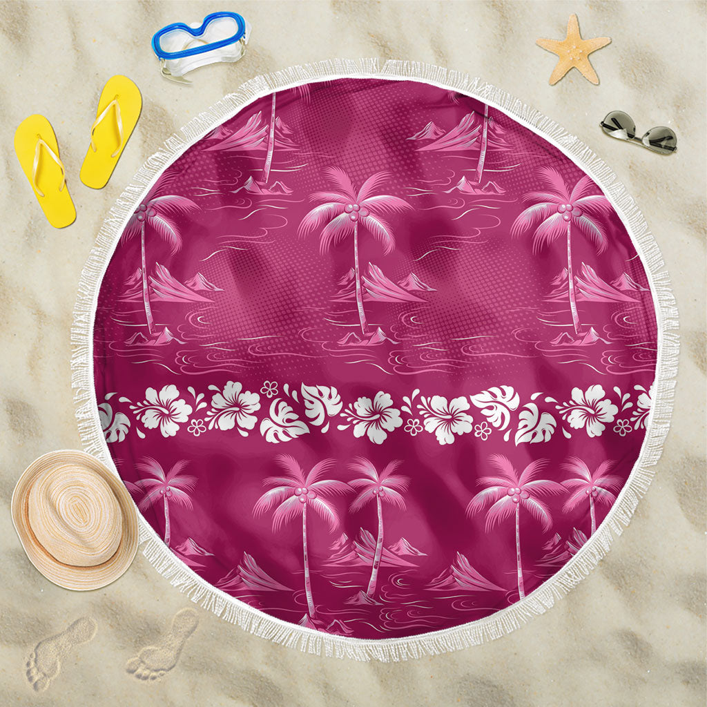 Pink Hawaii Palm Tree Hibiscus Beach Blanket Fantasy Summer Vibe LT01 One Size 150cm Pink - Polynesian Pride