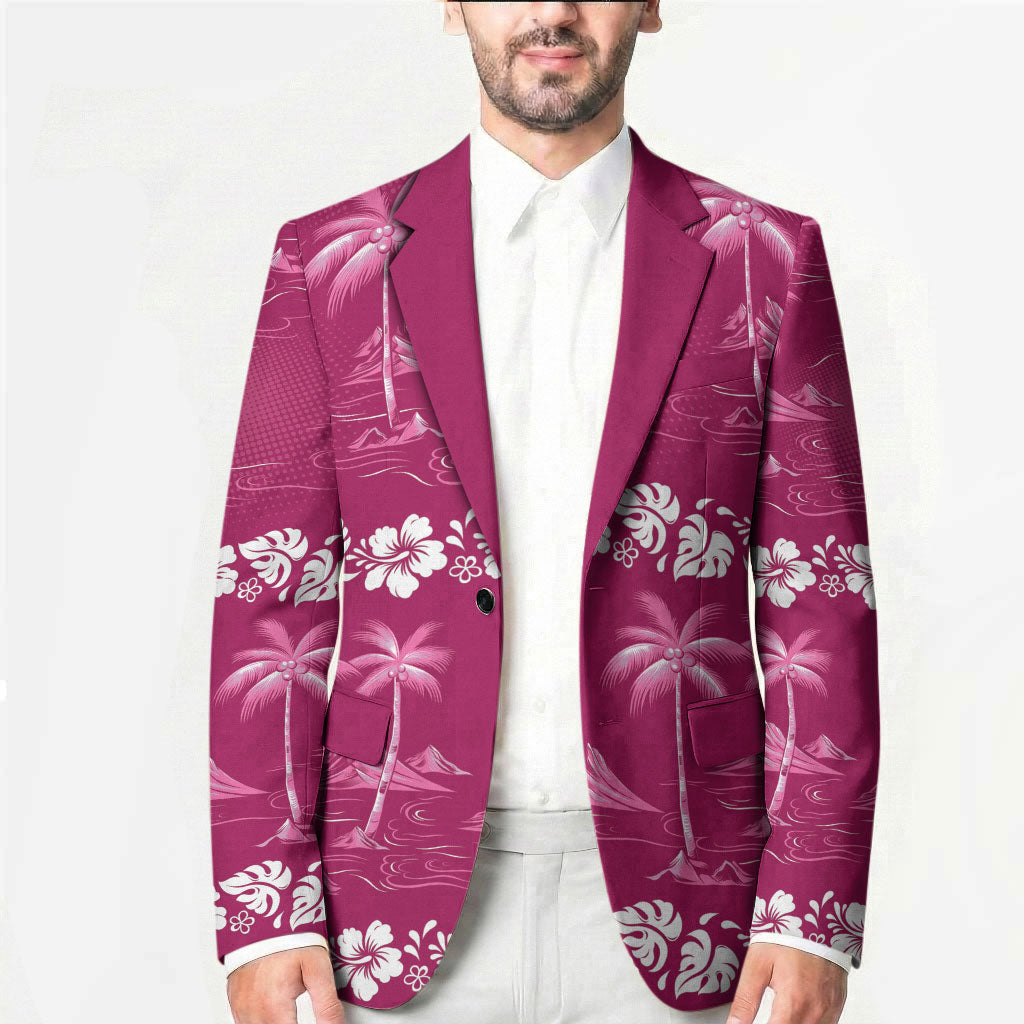 Pink Hawaii Palm Tree Hibiscus Blazer Fantasy Summer Vibe LT01 - Polynesian Pride