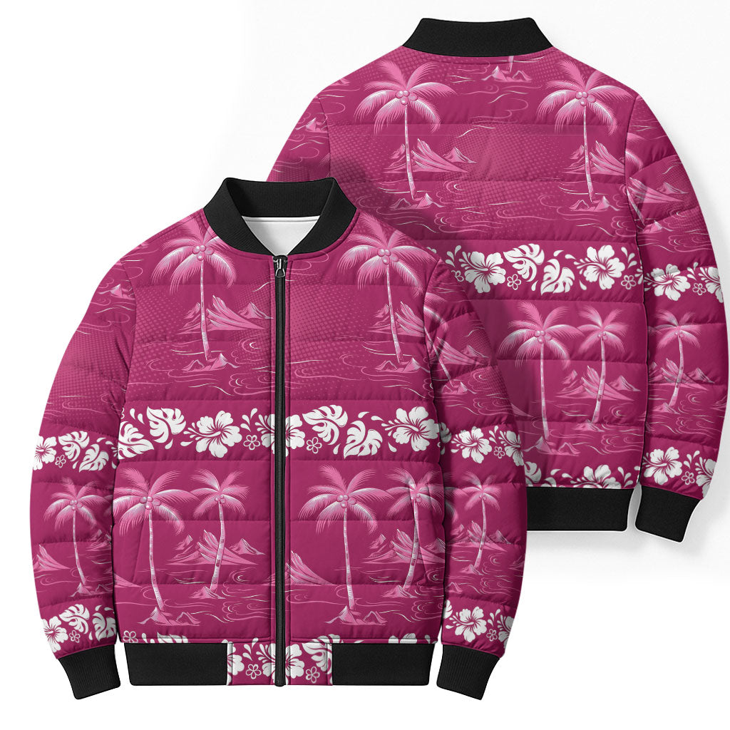 Pink Hawaii Palm Tree Hibiscus Bomber Puffer Jacket Fantasy Summer Vibe LT01 - Polynesian Pride