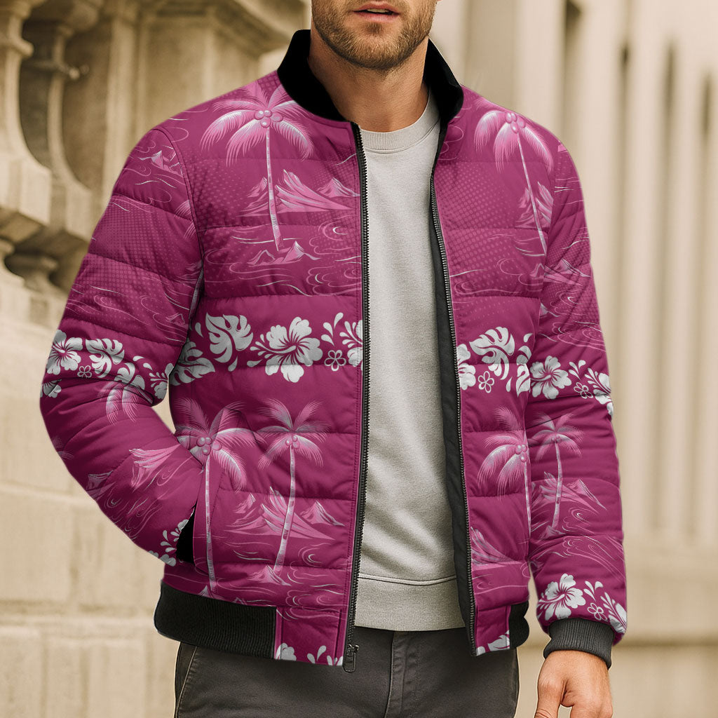 Pink Hawaii Palm Tree Hibiscus Bomber Puffer Jacket Fantasy Summer Vibe LT01 - Polynesian Pride